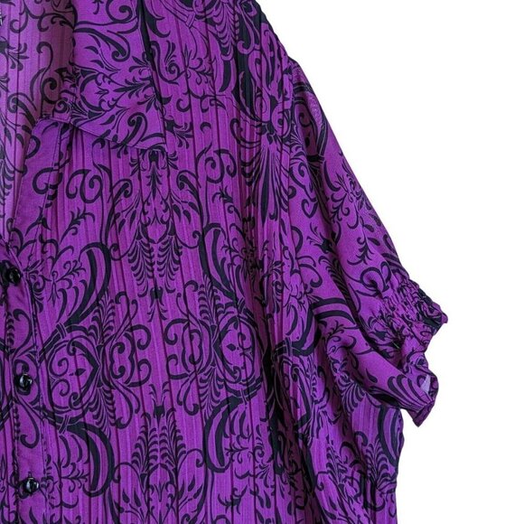Lane Bryant Plus sz 22/24 Button Up Pleated Paisley Blouse Top Short Puff Sleeve - Picture 3 of 8